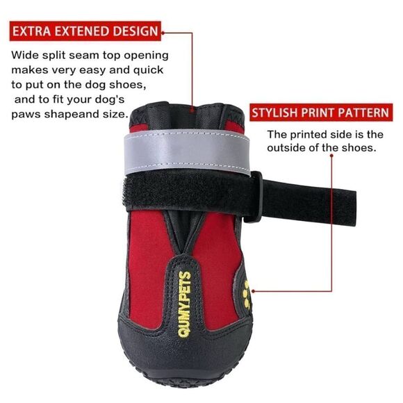 QUMY Dog Boots & Paw Protectors for Snow, Hot Pavement, Rain, Anti Slip, Black - Picture 4 of 8